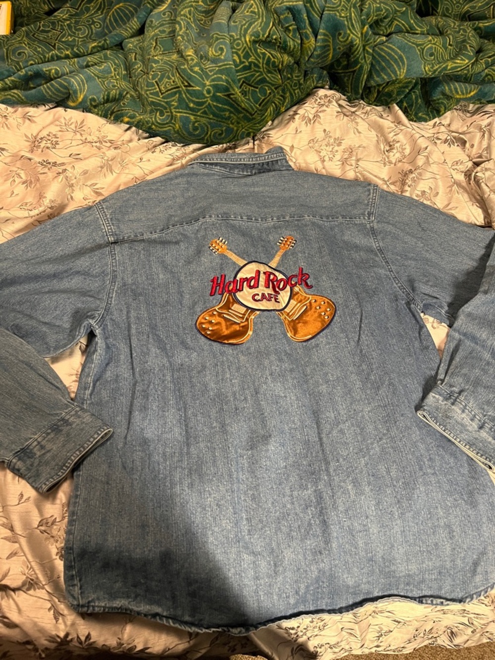 Hard Rock Cafe Light Blue Denim Jacket with Guitar embroidery